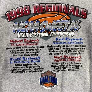 Vintage 1998 Regionals NCAA Sweet 16 T Shirt Gray Basketball Championship USA